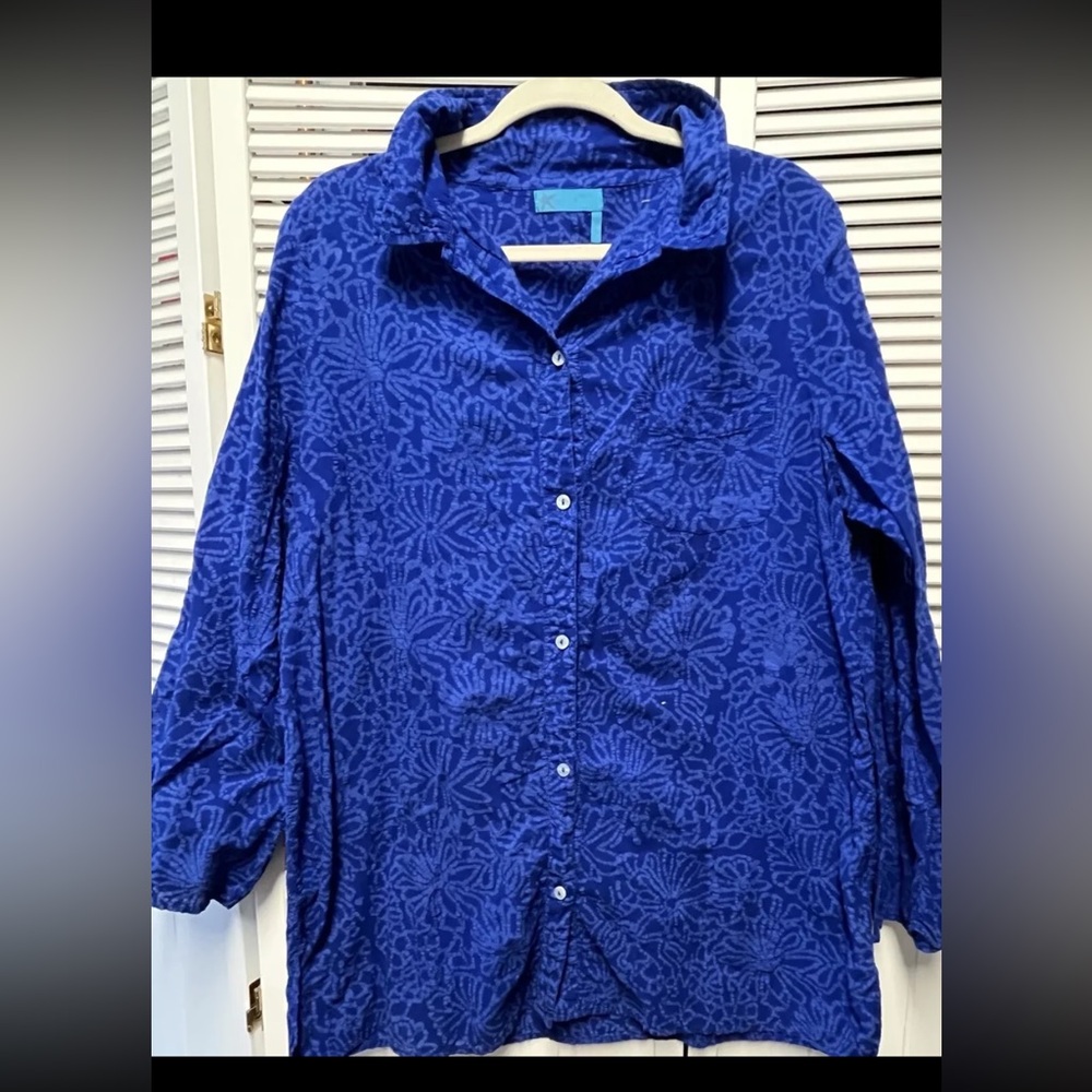 Fresh Produce M  Swim Beach Cover Up Button Down Bright Blue Women’s Medium